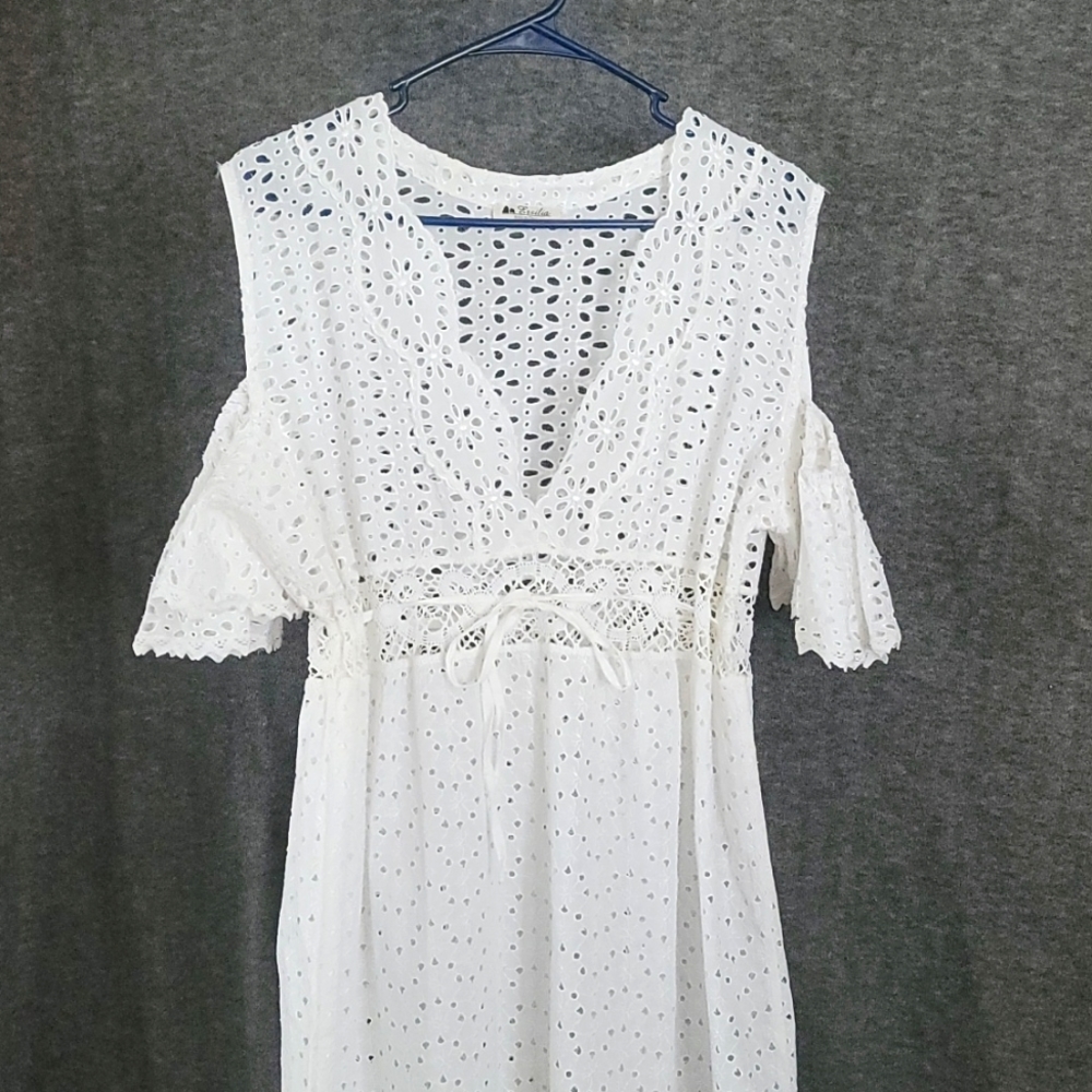 ERSILIA White Lace Cotton Maxi Dress